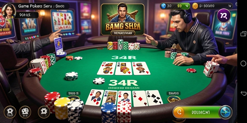 Tampilan gameplay 34R yang nyata dan seru dalam permainan poker.