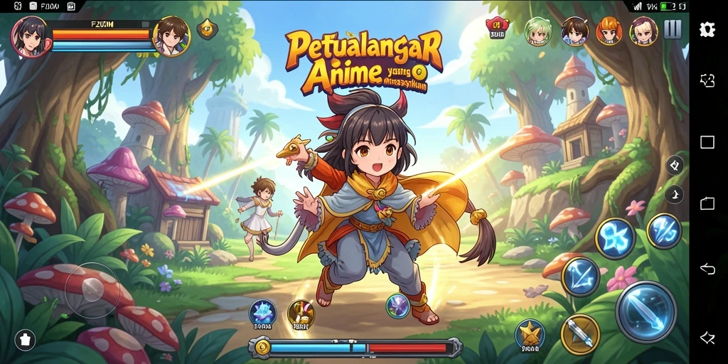 Screenshot gameplay F200M yang menunjukkan pertarungan karakter anime.
