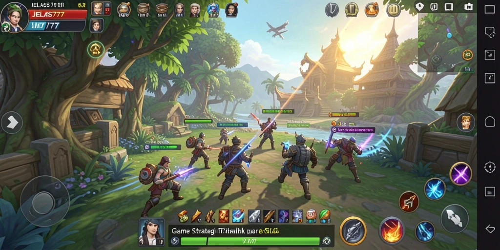 Tampilan gameplay mendalam dalam <strong>JELAS777</strong>, menunjukkan strategi dan pertempuran yang intens.
