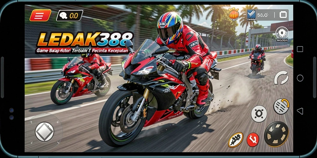 Tampilan gameplay mendebarkan dari balapan motor di LEDAK388.