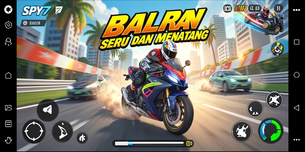Gameplay SPY77 dengan balapan motor yang seru dan menegangkan.